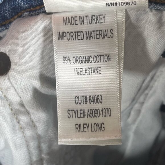 AGOLDE Riley Long Jeans Blue Distressed Straight Leg High Waist Size 29 - Picture 7 of 9